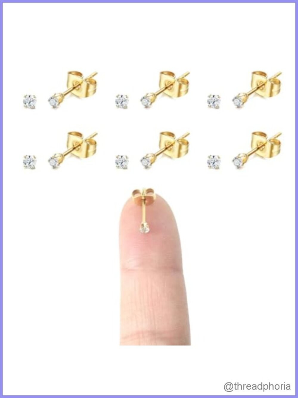 14K Gold Plating 2MM Cubic Zirconia Stud Earrings 20G Cartilage Piercing Set